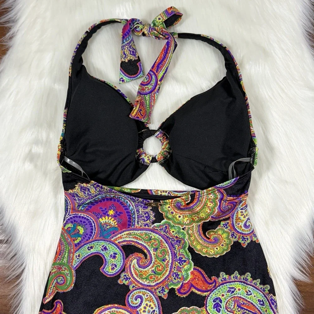 Lauren Ralph Lauren Women's Size 12 Paisley Halter Cut Out One Piece Swimsuit